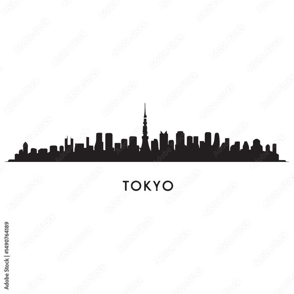 Fototapeta premium Tokyo city skyline horizontal banner. Black of Tokyo city, Japan. Vector template for your design. Vector black silhouette. with white background