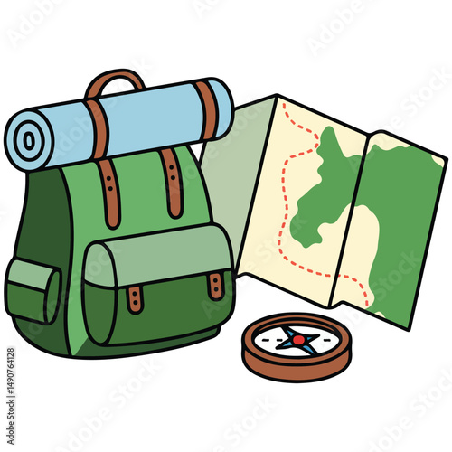 Camping travel gear isolated vector illustration