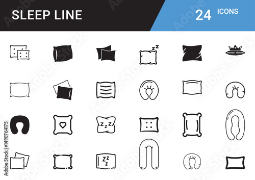 Sleep Mood Icons editor vector set  Bedtime, Moon, Stars, Pillow, Zzz, Dream, Relaxation, Sleep Mask, Night, Cozy, Rest, Nap, Calm, Sleepy Face