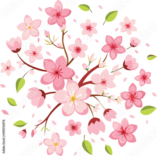 Wallpaper Mural Soft Cherry Blossom Petals on Clean White Surface. Torontodigital.ca