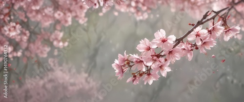 Delicate pink sakura petals drift against a softly blurred spring background ,  airy,  petals