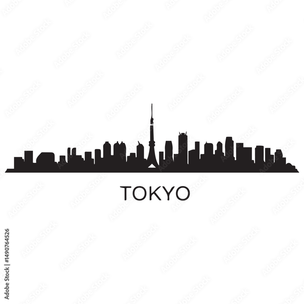 Fototapeta premium Tokyo city skyline horizontal banner. Black of Tokyo city, Japan. Vector template for your design. Vector black silhouette. with white background