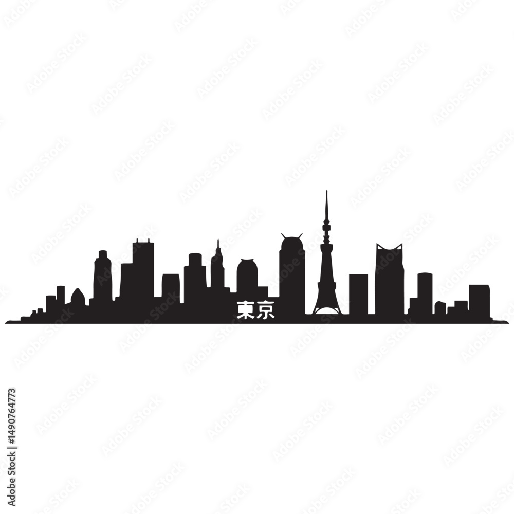 Fototapeta premium Tokyo city skyline horizontal banner. Black of Tokyo city, Japan. Vector template for your design. Vector black silhouette. with white background