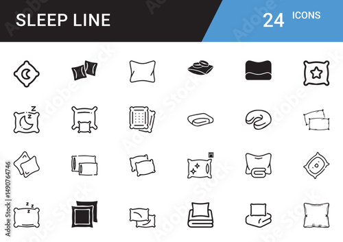 Sleep Mood Icons editor vector set  Bedtime, Moon, Stars, Pillow, Zzz, Dream, Relaxation, Sleep Mask, Night, Cozy, Rest, Nap, Calm, Sleepy Face