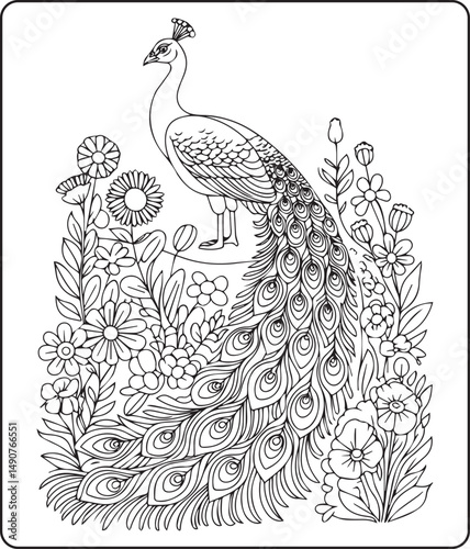 Wallpaper Mural Beautiful peacock coloring page for kids, black line art vector illustration for children activity book design Torontodigital.ca
