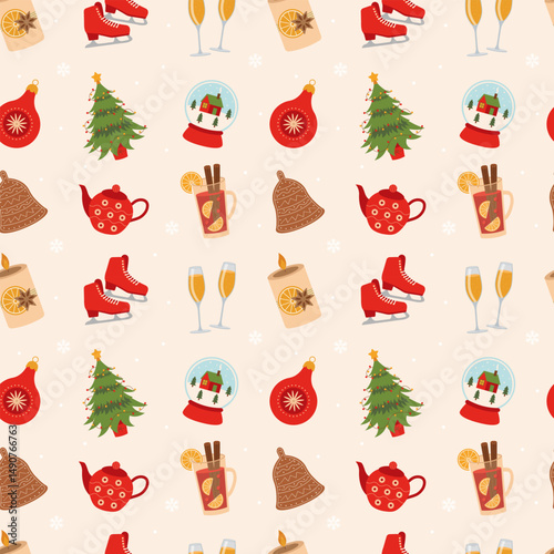 Christmas pattern seamless. Seamless pattern with christmas and winter elements.