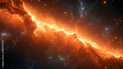 Fiery Orange Nebula in Dark Space