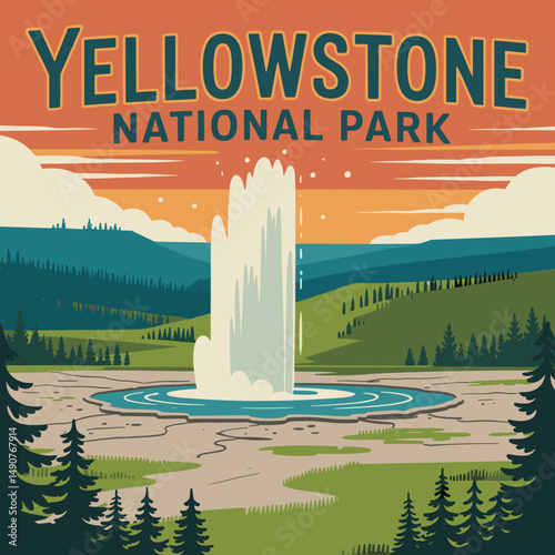 Yellowstone Old Faithful Geyser Eruption – National Park Poster