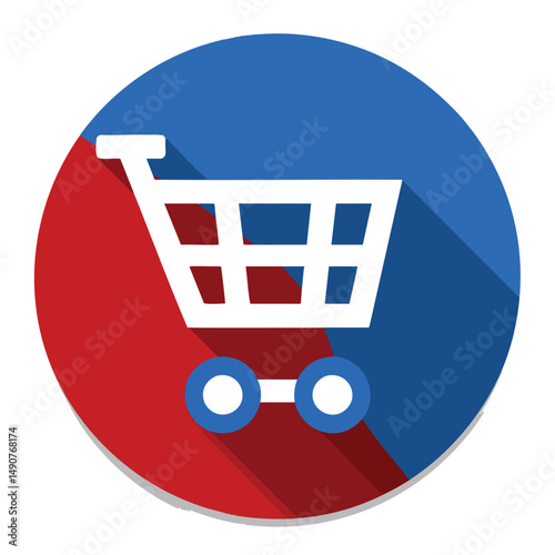 Shopping cart icon on split circle