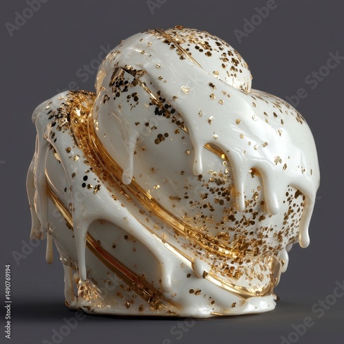 Abstract decorative white object with gold glitter