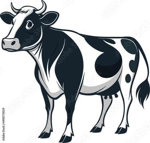 Holstein Cow: A detailed illustration showcasing a classic Holstein cow, known for its distinctive black and white pattern.