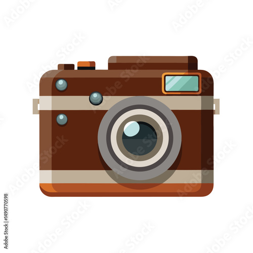 Vintage Film Camera with Leather Texture Flat Design One