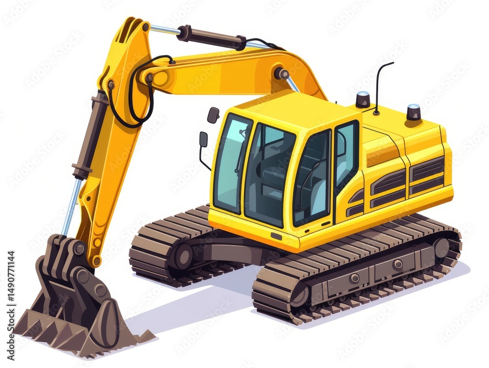 Obraz premium Bright Yellow Excavator with Large Bucket on Construction Site