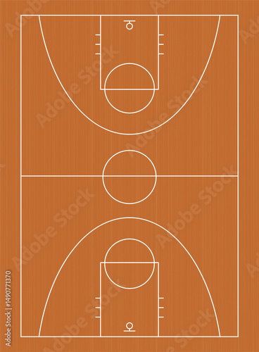 Standard basketball court diagram, circle lines, game, sports arena, rules, dimensions, hardwood floor. Basketball court texture