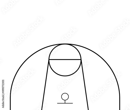 Simple basketball court diagram highlighting the free throw area. half basketball court vector illustration