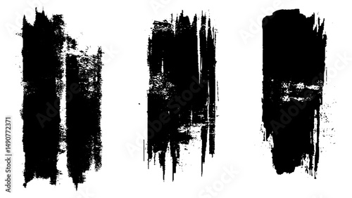 Collection of vector paint bold brush strokes, hand drawn thick grunge lines and rectangle shapes. Sketchy bold Vertical lines. Black ink brush strokes and banners. 
