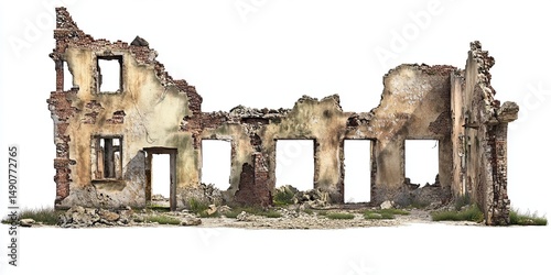 Ruin war village building border buildings ruins architectural on white background