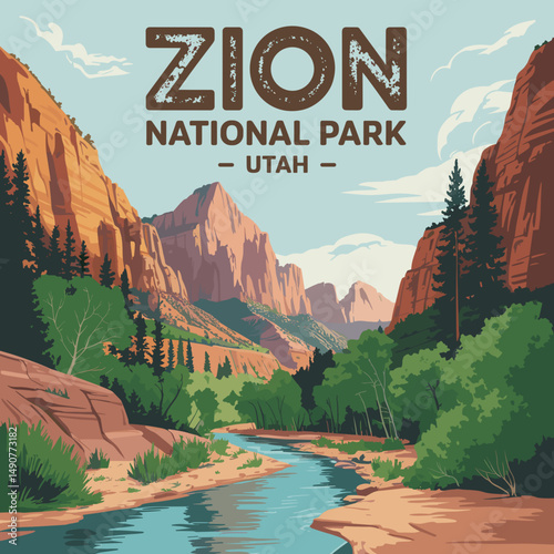 Zion National Park Canyon and River View – Utah Poster
