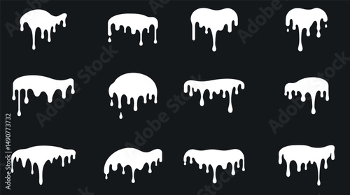 collection of white or chocolate dripping, a set of chocolate liquid dripping, Chocolate dripping bundle on white background, 