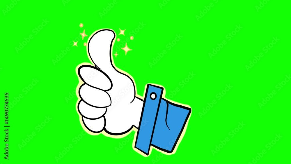 Thumbs Up Loop Cute Cartoon Hand Animation on Green Background