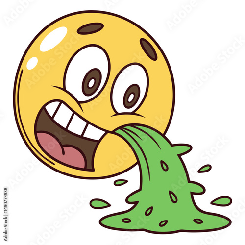 Throw Up Emoji with Green Vomit Vector
