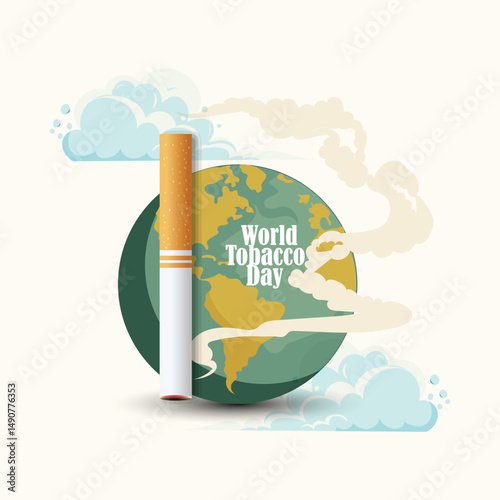 World Tobacco Day Awareness Illustration Depicting a Cigarette on a Global Background