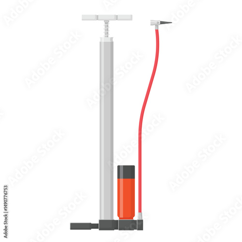 Floor Pump Illustration. Bicycle Track Pump Flat Style Icon on Isolated White Background