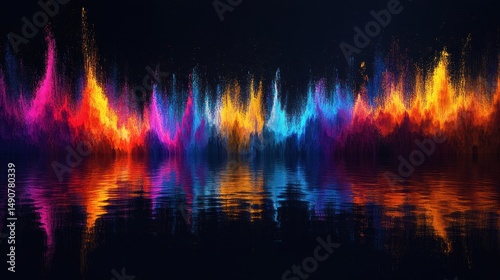 Vibrant Colored Powder Explosion in Abstract Wave Formation on Black Background for Artistic and Creative Designs and Backgrounds