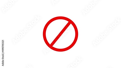 Warning or no Entry icon animation forbidden circle with line symbol on white background.