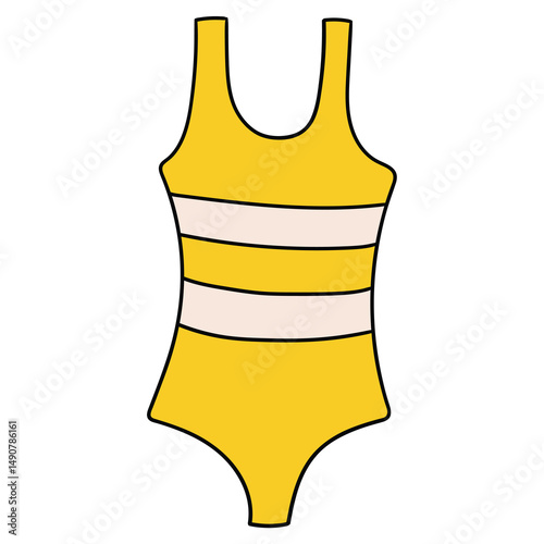 Hand drawn cartoon yellow women's swimsuit on white background.