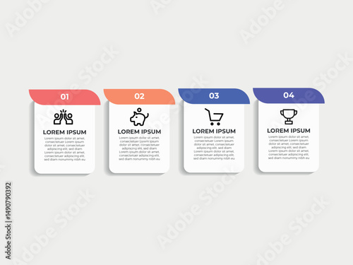 Business infographic template. 4 Step timeline journey. Process diagram, 4 options on white background, Infograph elements vector illustration.