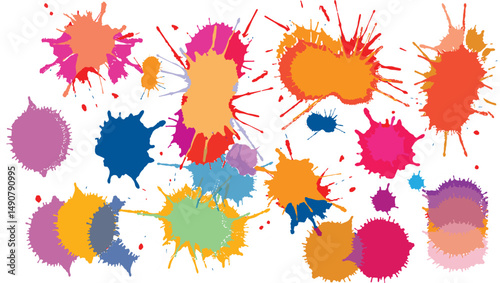Set of colorful ink splashes isolated on white background