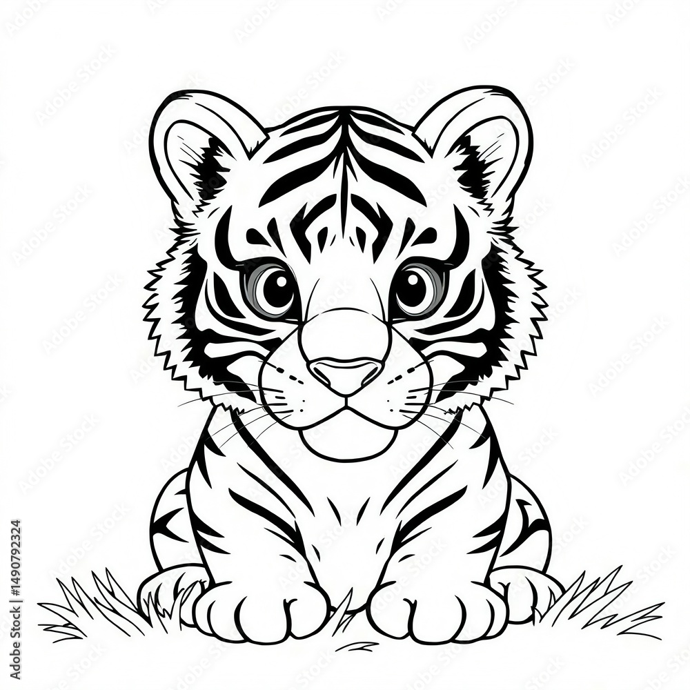 Fototapeta premium Cute Tiger Line Art Illustration for Children’s Coloring Book Page