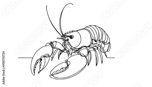 Continuous one single minimal line drawing Lobster