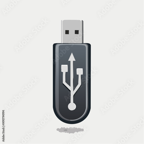 Black USB Flash Drive with Silver Connector on White Background