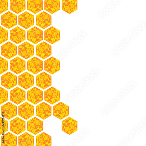 Yellow orange beehive background. Honeycomb mosaic bees hive cells pattern. Bee honey shapes. Vector geometric seamless texture symbol. Hexagon, hexagonal raster, mosaic cell sign or icon.