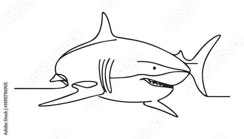 Continuous one single minimal line drawing shark
