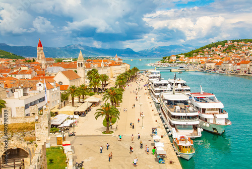 Trogir city skyline and waterfront promenade, Croatia