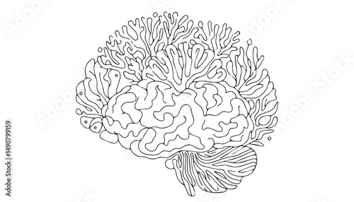 Continuous one single minimal line drawing brain