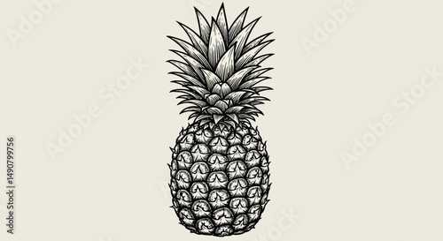 Detailed Engraved Pineapple Depicting Tropical Fruit in Botanical Illustration