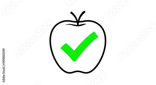 Green Checkmark Inside a Simple Black Apple Outline