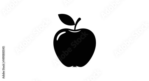Simple Black Apple Silhouette with Leaf and Stem Minimalist Design