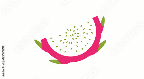 Stylized Dragon Fruit Slice with Green Accents and Tiny Seeds