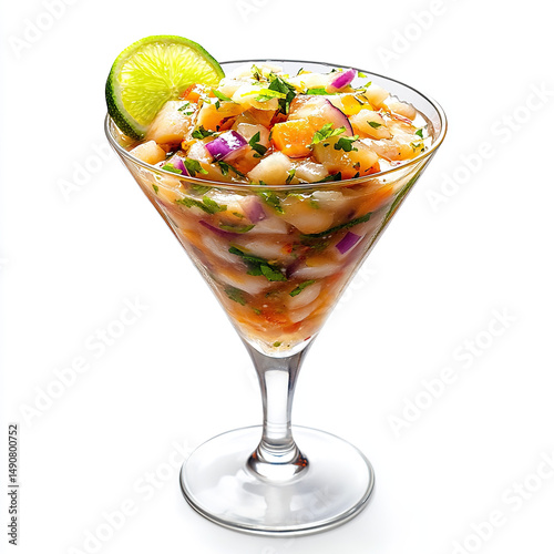 ceviche, seafood cocktail, shrimp ceviche, fish ceviche on white background