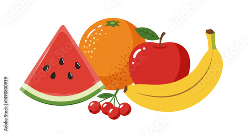 Vibrant Fruit Medley Watermelon Orange Apple Banana and Cherries
