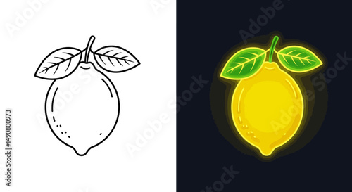 Vibrant Neon Lemon with Fresh Leaves in a Contrasting Style