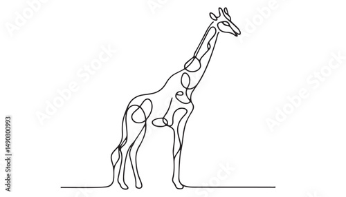 Continuous one single minimal line drawing giraffe