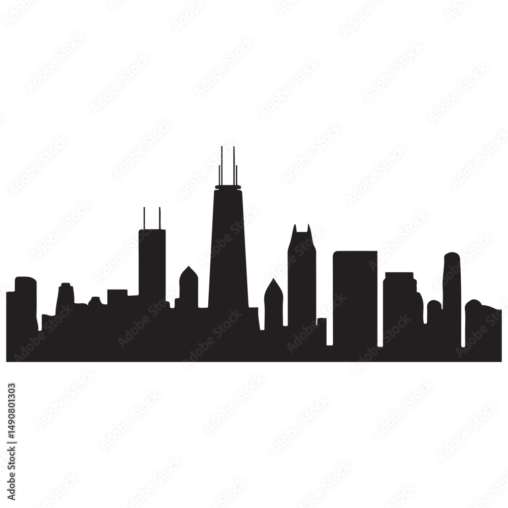 Obraz premium Chicago Illinois skyline silhouette. Black Cleveland city design Vector black silhouette. with white background