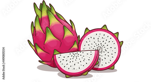 Vibrant Pink Dragon Fruit with Sliced Segments