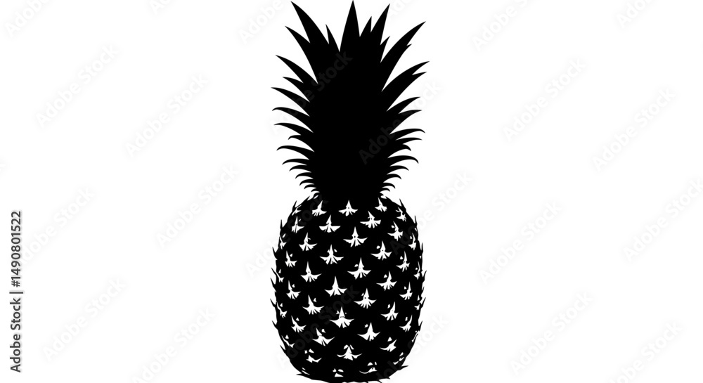Obraz premium Bold Black Silhouette of a Tropical Pineapple Fruit with Spiky Crown